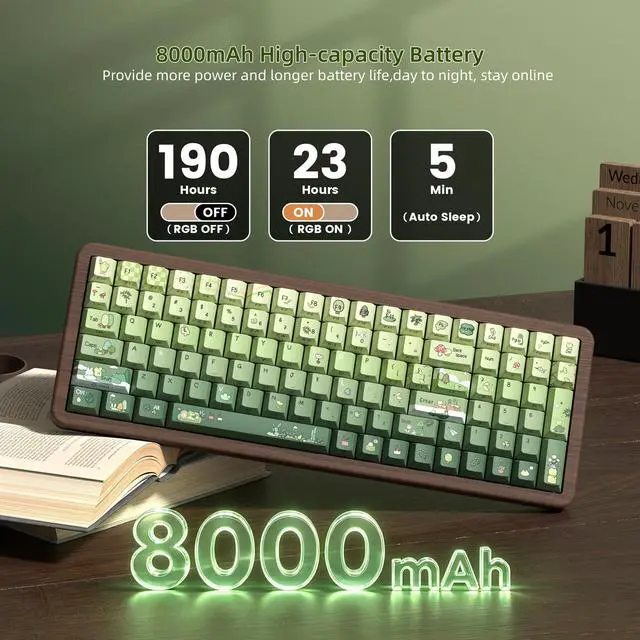 Alt view image 5 of 7 - Womier Wood Creamy Keyboard with Number Pad, Wireless Frog Keyboard-WD99