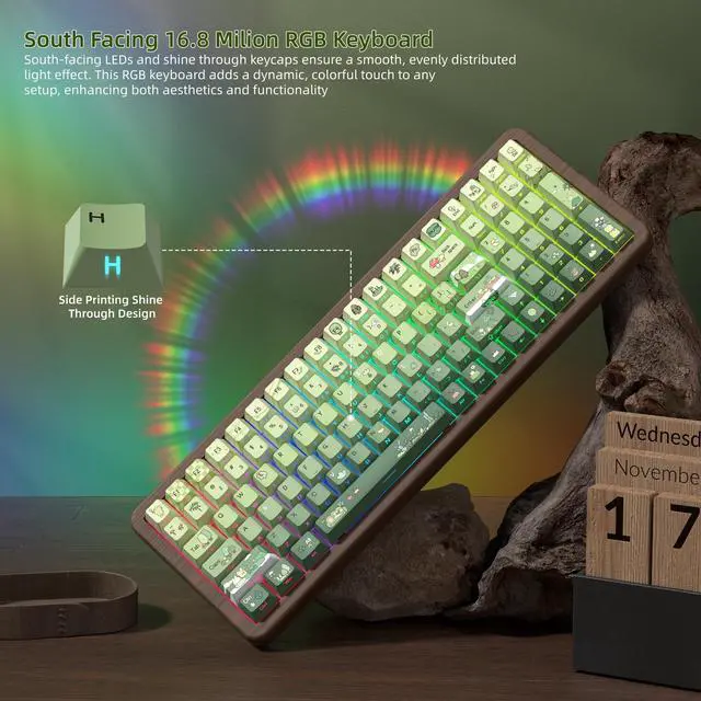 Alt view image 6 of 7 - Womier Wood Creamy Keyboard with Number Pad, Wireless Frog Keyboard-WD99