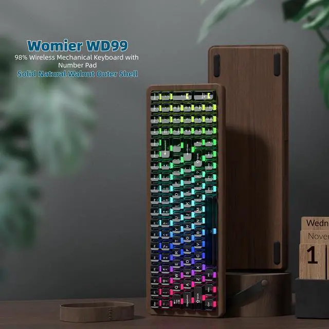 Alt view image 2 of 7 - Womier Wood Creamy Keyboard with Number Pad, Wireless Gaming Keyboard-WD99