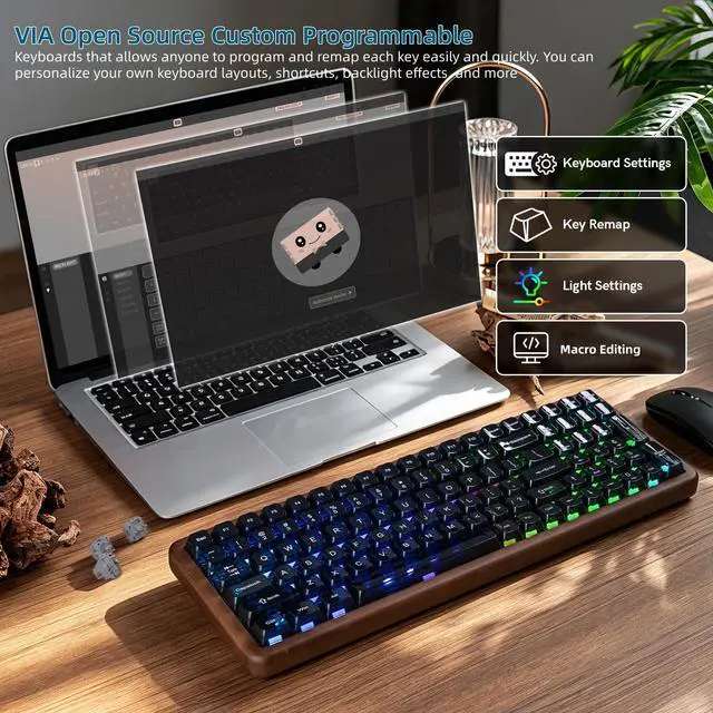 Alt view image 4 of 7 - Womier Wood Creamy Keyboard with Number Pad, Wireless Gaming Keyboard-WD99