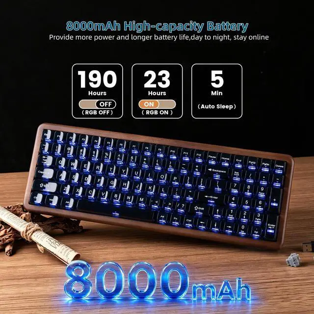 Alt view image 5 of 7 - Womier Wood Creamy Keyboard with Number Pad, Wireless Gaming Keyboard-WD99