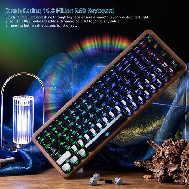 Alt view image 6 of 7 - Womier Wood Creamy Keyboard with Number Pad, Wireless Gaming Keyboard-WD99