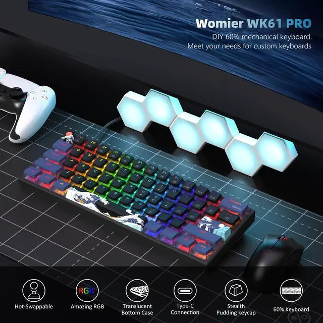 Alt view image 2 of 6 - Womier 60% Percent Keyboard Gaming, Creamy Mechanical Wired Keyboard Anime