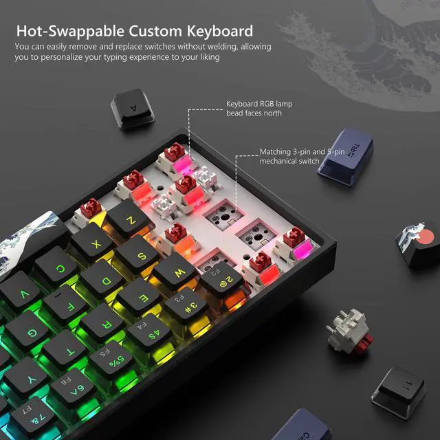 Alt view image 3 of 6 - Womier 60% Percent Keyboard Gaming, Creamy Mechanical Wired Keyboard Anime