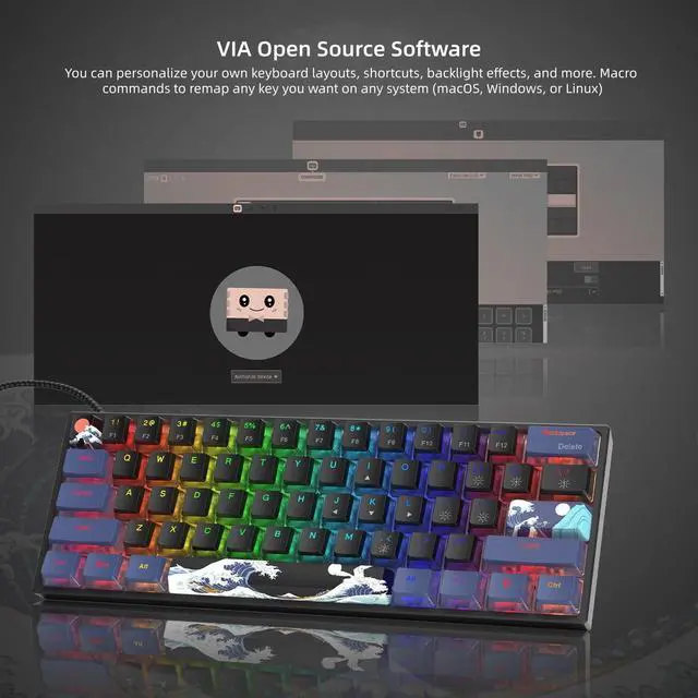 Alt view image 4 of 6 - Womier 60% Percent Keyboard Gaming, Creamy Mechanical Wired Keyboard Anime