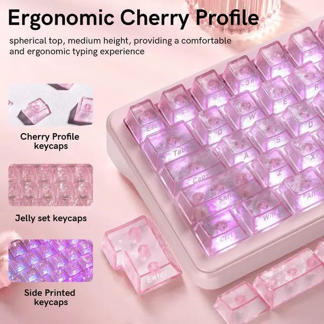 Alt view image 3 of 6 - Womier dagaladoo Pink Clear keycaps,Translucent keycaps,Shine Throug Key caps