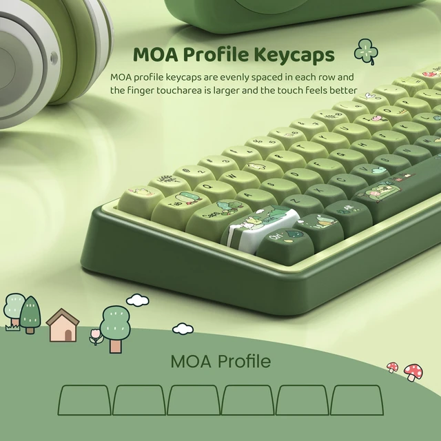 Alt view image 5 of 7 - Womier Matcha Green Frog Cute Keycap Set, PBT Custom Keyboard caps 60% 75% 100%,dye Sublimation,MOA Profile keycaps for Mechanical Keyboard, Compatible with ANSI/ISO,TKL, Full-Sized Layout