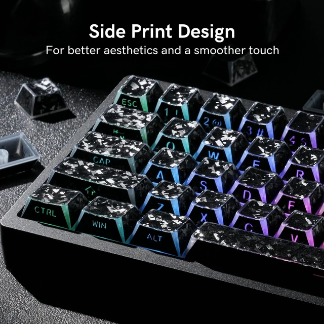 Alt view image 2 of 6 - Womier Double Shot PBT Keycaps, Shine Through Black Forged Carbon Pattern