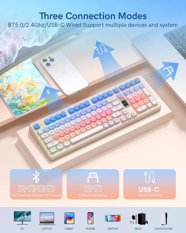 Alt view image 3 of 7 - Keymatic WK98 Foundation Mechanical Keyboard, Pink Creamy Gaming Keyboard