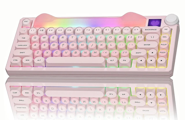 Main image of Womier 75% Wireless Mechanical Keyboard with Screen, Cat Pink Keyboard-K80