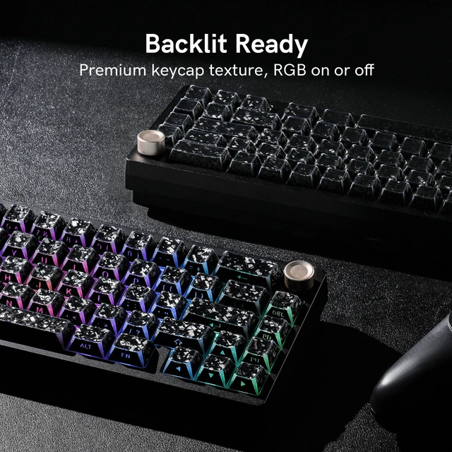 Alt view image 5 of 6 - Womier Double Shot PBT Keycaps, Shine Through Black Forged Carbon Pattern