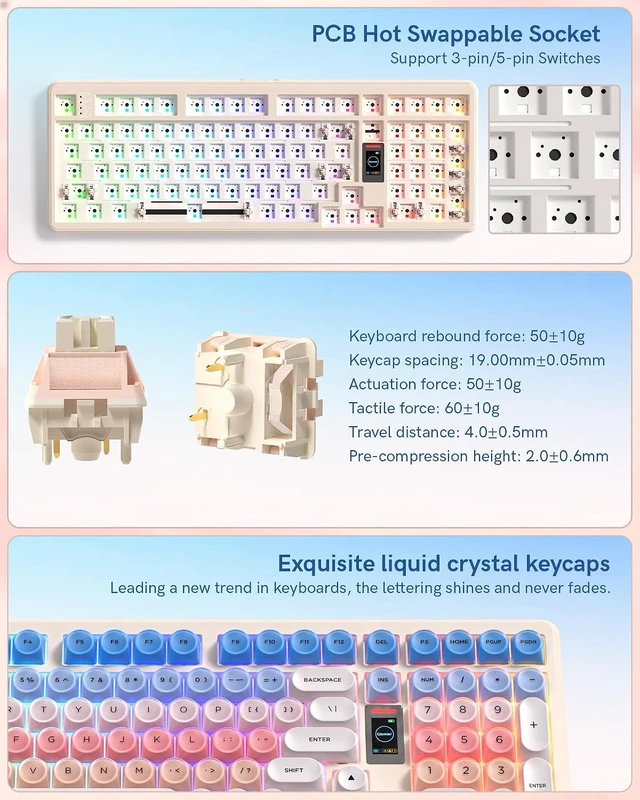 Alt view image 6 of 7 - Keymatic WK98 Foundation Mechanical Keyboard, Pink Creamy Gaming Keyboard