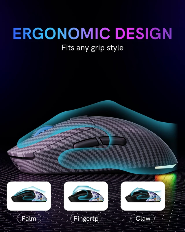 Alt view image 5 of 7 - G57 Wireless Gaming Mouse, 8000 DPI, Carbon Fiber Pattern