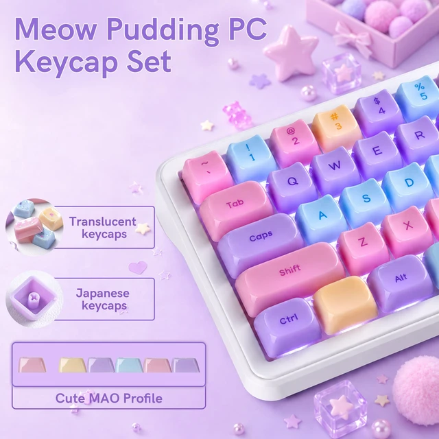 Alt view image 6 of 7 - dagaladoo Keyboard keycaps,Colorful Mao keycaps,Meow Pudding