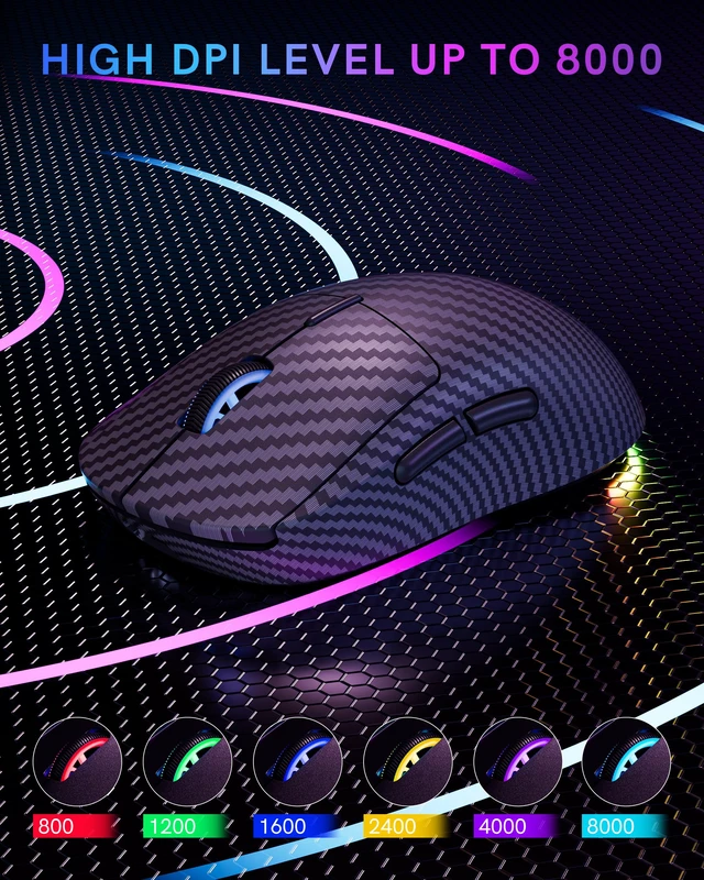 Alt view image 7 of 7 - G57 Wireless Gaming Mouse, 8000 DPI, Carbon Fiber Pattern