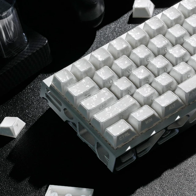 Main image of Womier Double Shot PBT Keycaps, Shine Through White Forged Carbon Pattern
