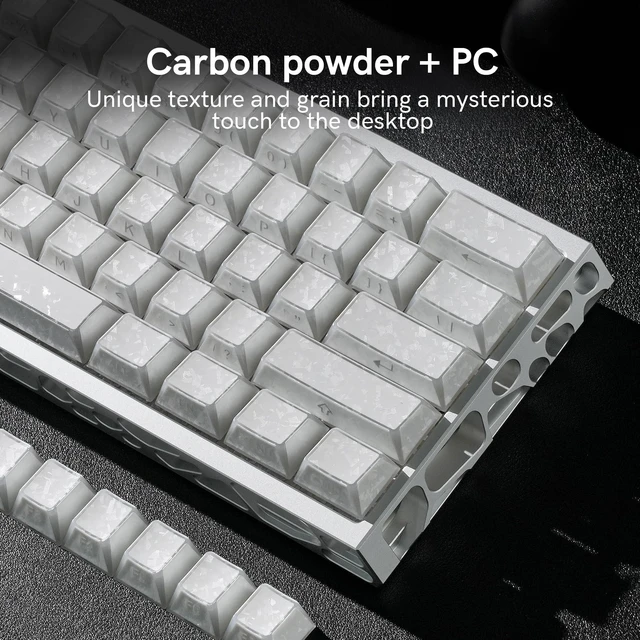 Alt view image 2 of 7 - Womier Double Shot PBT Keycaps, Shine Through White Forged Carbon Pattern