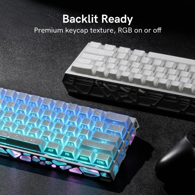 Alt view image 4 of 7 - Womier Double Shot PBT Keycaps, Shine Through White Forged Carbon Pattern