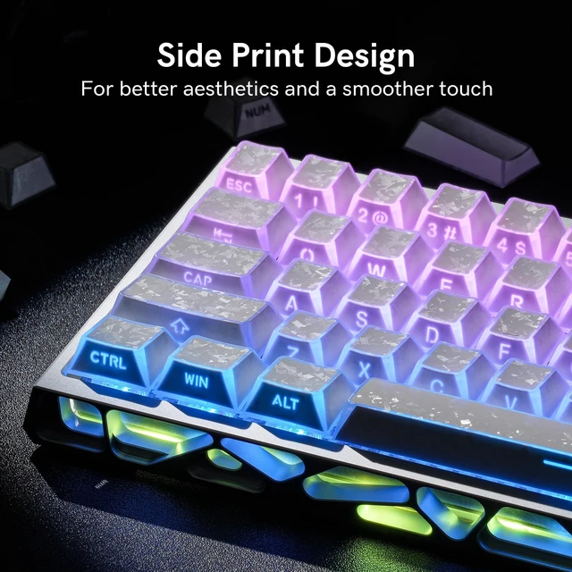 Alt view image 5 of 7 - Womier Double Shot PBT Keycaps, Shine Through White Forged Carbon Pattern
