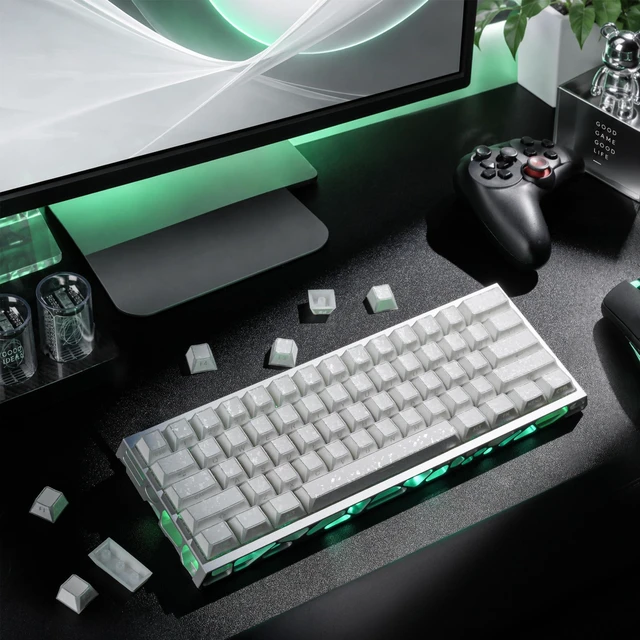 Alt view image 6 of 7 - Womier Double Shot PBT Keycaps, Shine Through White Forged Carbon Pattern