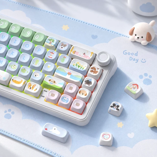 Main image of Womier PBT Keyboard Keycaps, Blue/Green MOA keycaps,Cute Puppy
