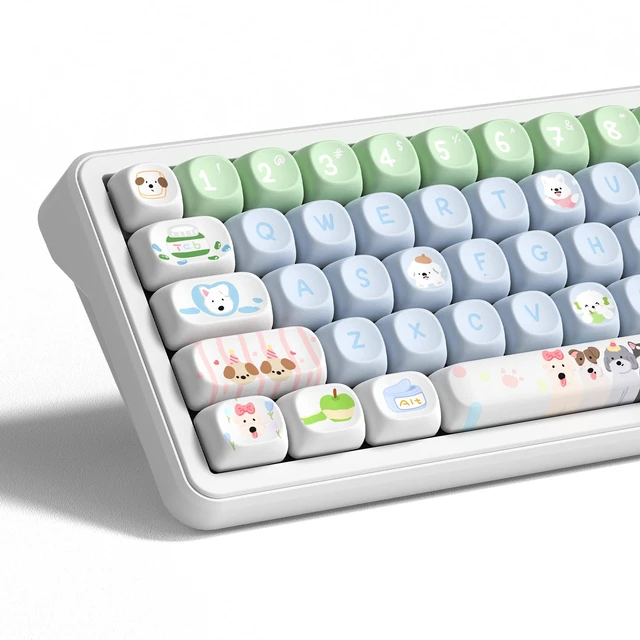Alt view image 7 of 7 - Womier PBT Keyboard Keycaps, Blue/Green MOA keycaps,Cute Puppy