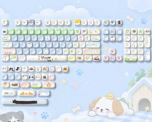 Alt view image 2 of 7 - Womier PBT Keyboard Keycaps, Blue/Green MOA keycaps,Cute Puppy