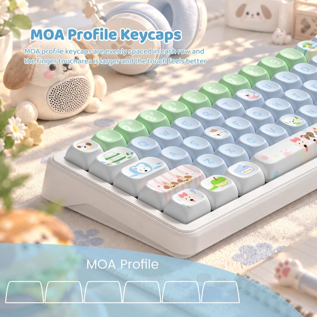 Alt view image 3 of 7 - Womier PBT Keyboard Keycaps, Blue/Green MOA keycaps,Cute Puppy