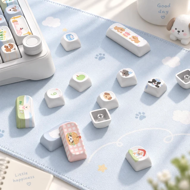 Alt view image 4 of 7 - Womier PBT Keyboard Keycaps, Blue/Green MOA keycaps,Cute Puppy