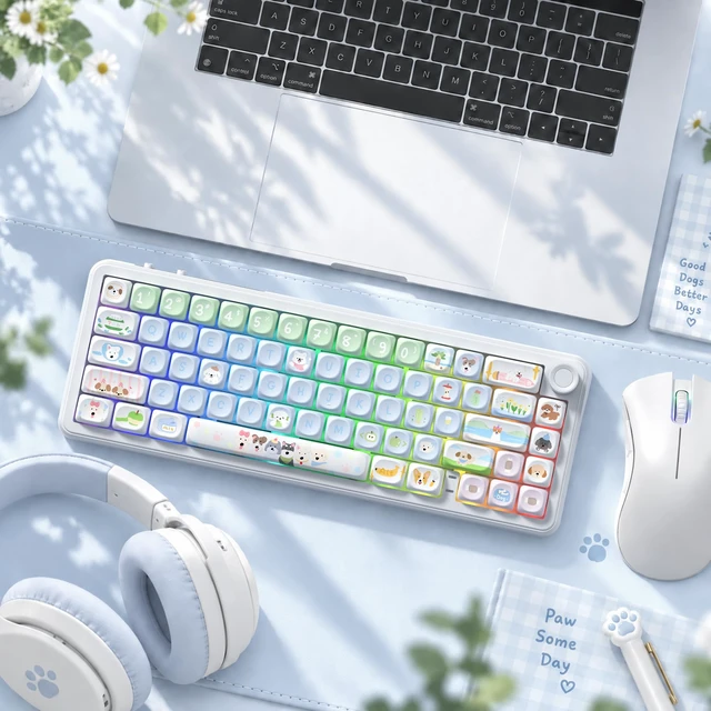 Alt view image 6 of 7 - Womier PBT Keyboard Keycaps, Blue/Green MOA keycaps,Cute Puppy