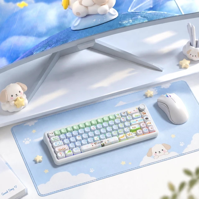 Alt view image 5 of 7 - Womier PBT Keyboard Keycaps, Blue/Green MOA keycaps,Cute Puppy