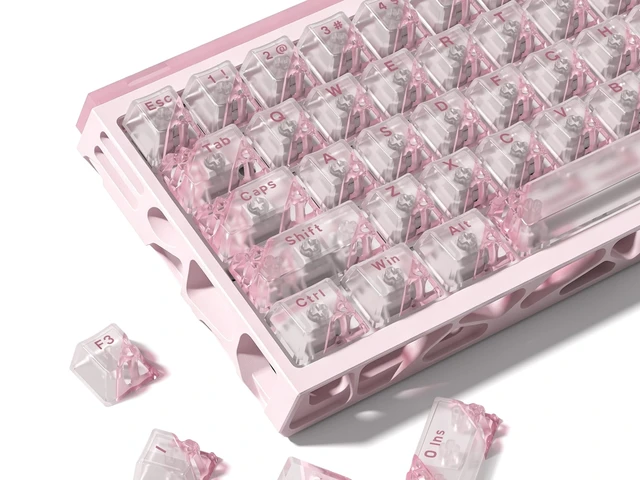 Alt view image 7 of 7 - Womier Honeycomb Clear Keycaps, Pink Shine Through Keycaps, Jelly Keycap