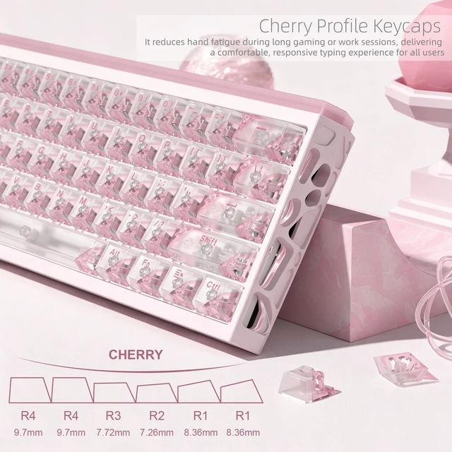 Alt view image 6 of 7 - Womier Honeycomb Clear Keycaps, Pink Shine Through Keycaps, Jelly Keycap