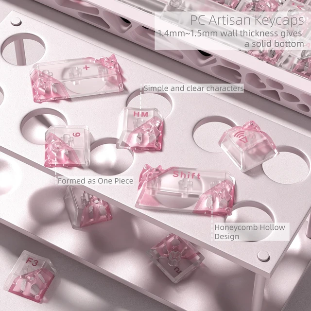 Alt view image 5 of 7 - Womier Honeycomb Clear Keycaps, Pink Shine Through Keycaps, Jelly Keycap