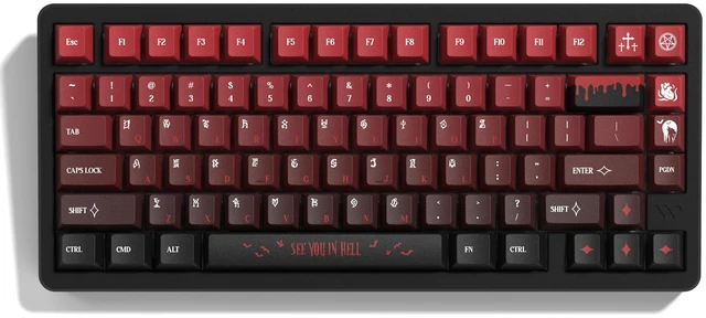 Main image of Womier PBT Keycaps with 134 Keys, Cool Custom Keyboard Caps 60 75 65 100 Percent, Cherry Profile Dye Sublimation PBT Keycap Set for Full Size Mechanical Gaming Keyboard, Black Red Blood Theme