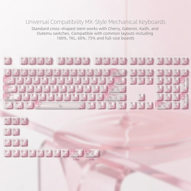 Alt view image 3 of 7 - Womier Honeycomb Clear Keycaps, Pink Shine Through Keycaps, Jelly Keycap