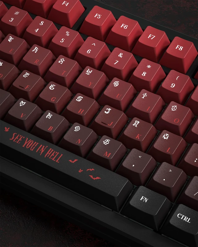 Alt view image 5 of 7 - Womier PBT Keycaps with 134 Keys, Cool Custom Keyboard Caps 60 75 65 100 Percent, Cherry Profile Dye Sublimation PBT Keycap Set for Full Size Mechanical Gaming Keyboard, Black Red Blood Theme