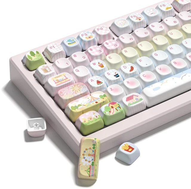 Main image of Womier Cute Animal PBT Keycaps, MOA Profile Round Keyboard Keycaps, Pink