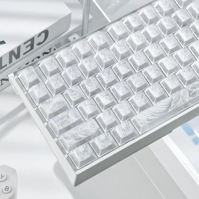 Alt view image 6 of 7 - Womier Feather Clear Keycaps, Shine Through Keycaps, White Jelly Key caps