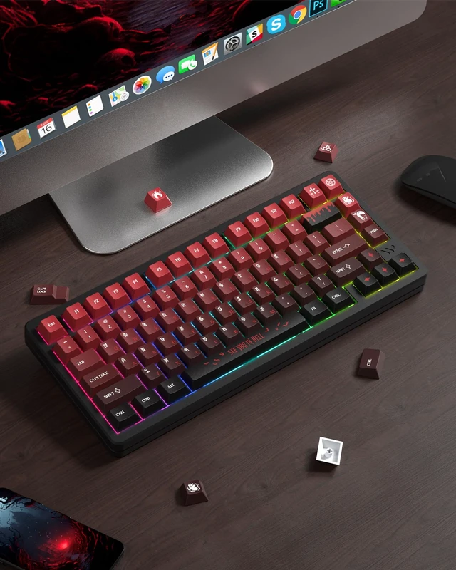 Alt view image 6 of 7 - Womier PBT Keycaps with 134 Keys, Cool Custom Keyboard Caps 60 75 65 100 Percent, Cherry Profile Dye Sublimation PBT Keycap Set for Full Size Mechanical Gaming Keyboard, Black Red Blood Theme