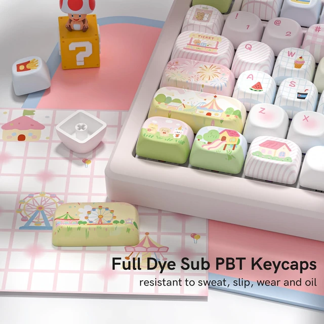 Alt view image 2 of 7 - Womier Cute Animal PBT Keycaps, MOA Profile Round Keyboard Keycaps, Pink