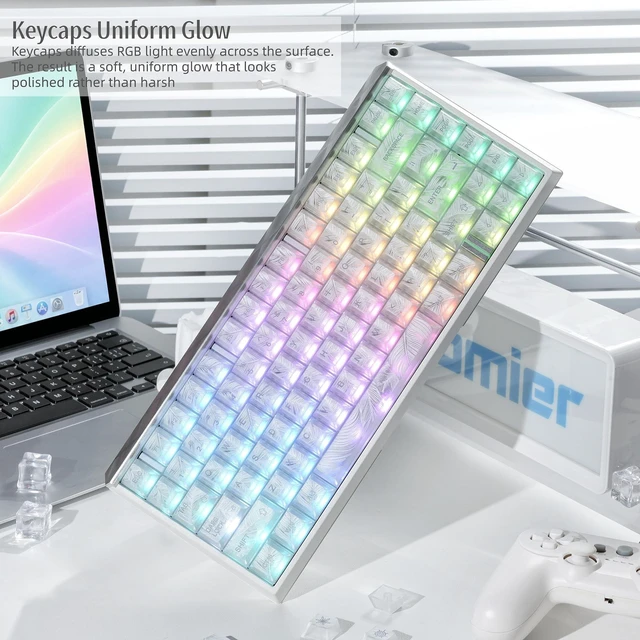 Alt view image 2 of 7 - Womier Feather Clear Keycaps, Shine Through Keycaps, White Jelly Key caps