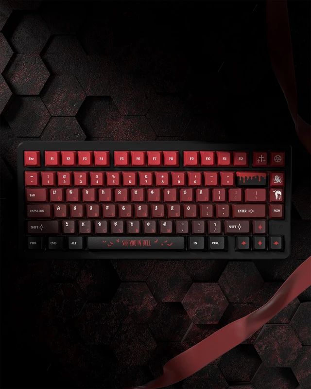 Alt view image 7 of 7 - Womier PBT Keycaps with 134 Keys, Cool Custom Keyboard Caps 60 75 65 100 Percent, Cherry Profile Dye Sublimation PBT Keycap Set for Full Size Mechanical Gaming Keyboard, Black Red Blood Theme