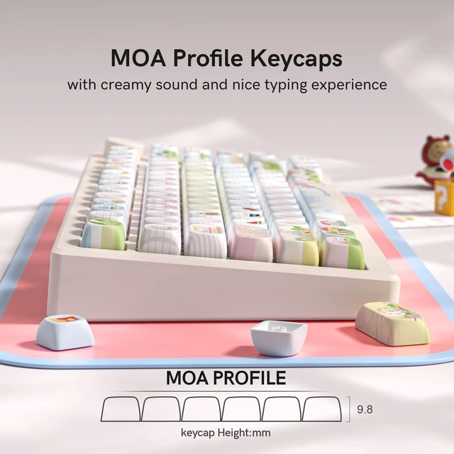Alt view image 3 of 7 - Womier Cute Animal PBT Keycaps, MOA Profile Round Keyboard Keycaps, Pink