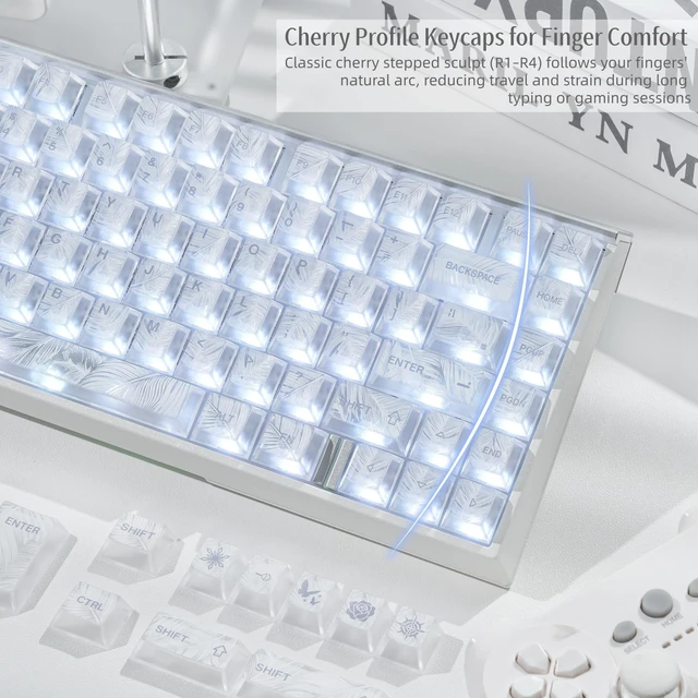 Alt view image 5 of 7 - Womier Feather Clear Keycaps, Shine Through Keycaps, White Jelly Key caps