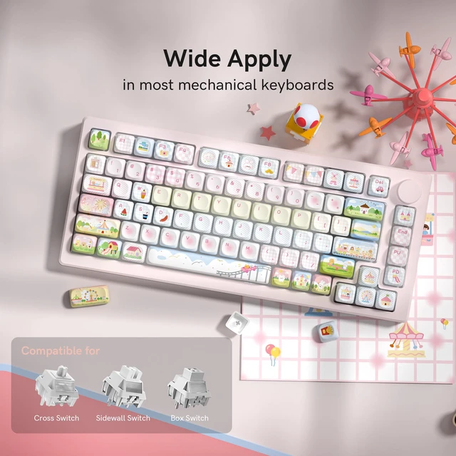 Alt view image 4 of 7 - Womier Cute Animal PBT Keycaps, MOA Profile Round Keyboard Keycaps, Pink