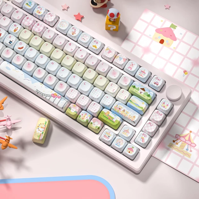 Alt view image 5 of 7 - Womier Cute Animal PBT Keycaps, MOA Profile Round Keyboard Keycaps, Pink