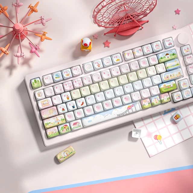 Alt view image 6 of 7 - Womier Cute Animal PBT Keycaps, MOA Profile Round Keyboard Keycaps, Pink