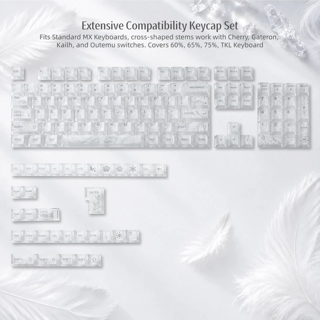 Alt view image 4 of 7 - Womier Feather Clear Keycaps, Shine Through Keycaps, White Jelly Key caps