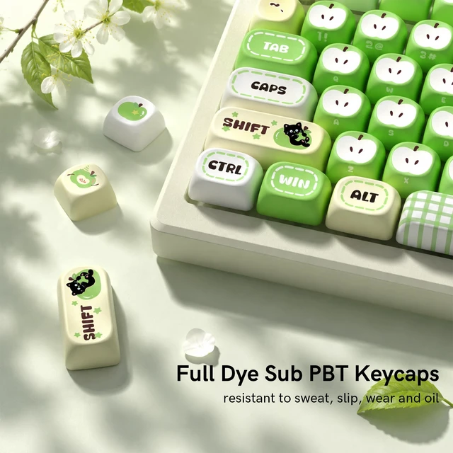 Alt view image 2 of 7 - Womier PBT Keycaps Set, Green Cartoon Custom 133 Keys